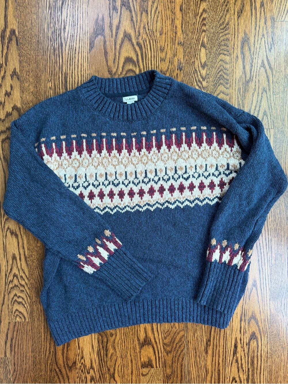 L.L. Bean Navy Fair Isle Cotton Fall Winter Cozy Knit Sweater
